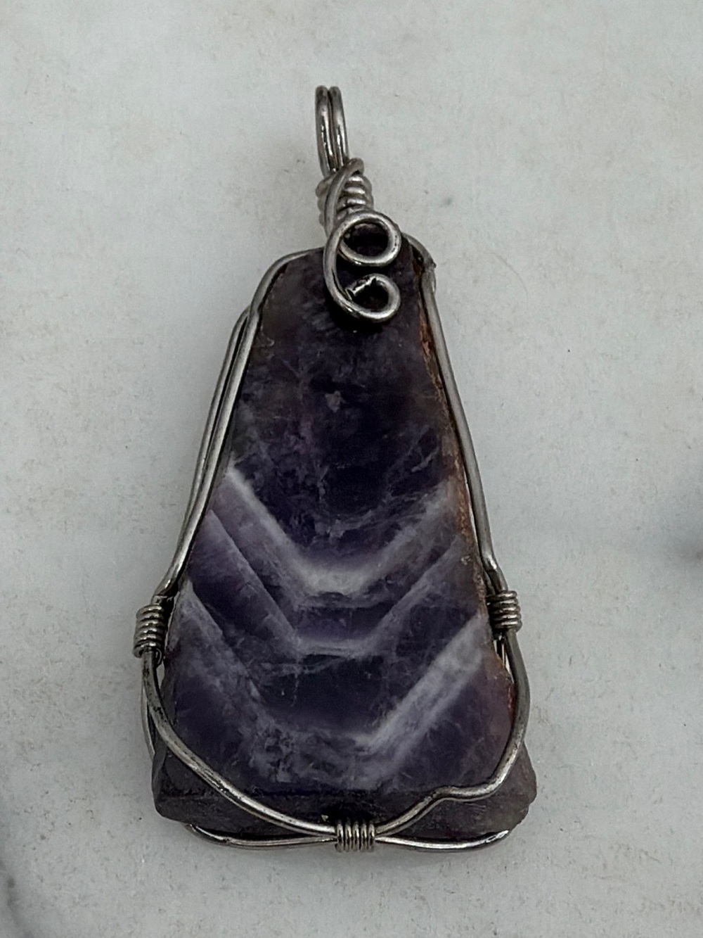 Handmade Purple Chevron Amethyst Wire-Wrapped Pendant